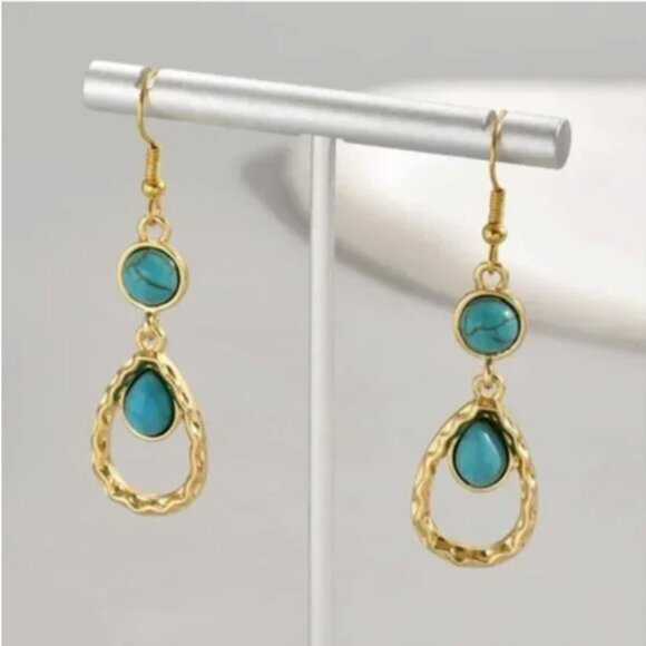 ⭐️❤️ FREE Abstract Turquoise Outline Drop Round Chic Faux Glam Hipster Earrings - Picture 5 of 8